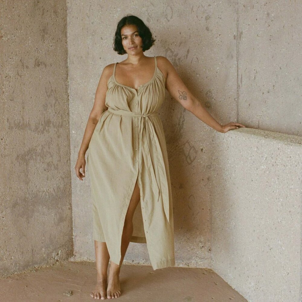 NWT DÔEN Nevita belted organic cotton-blend voile maxi dress